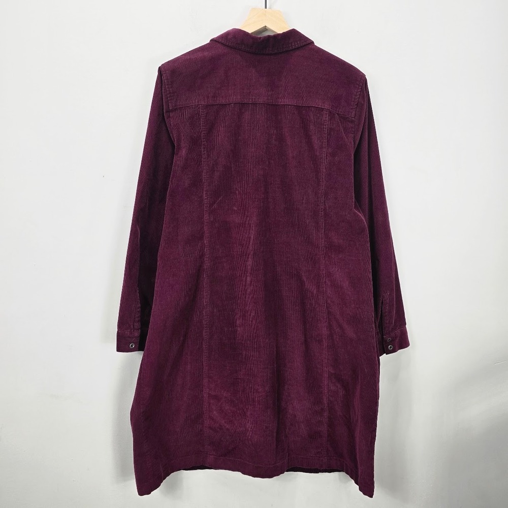 J Jill Corduroy Knee Length Shirt Dress XL Plum Button Country Cottage Fall - Picture 5 of 11